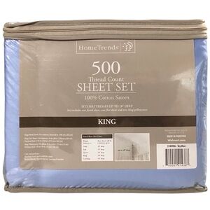 Home Trends King Sheet Set 500 Thread Count Sky Blue Cotton Sateen